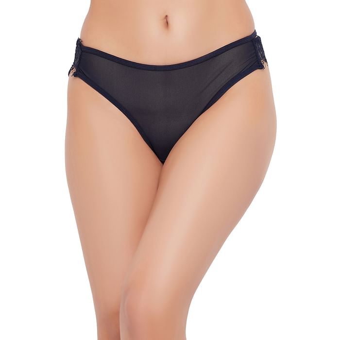 

Clovia Low Waist Bikini Panty in Navy with Lace Panels - PN3491A08