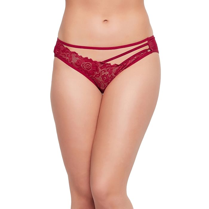 

Clovia Low Waist Bikini Panty in Red with Cage Detailing - PN3488A04