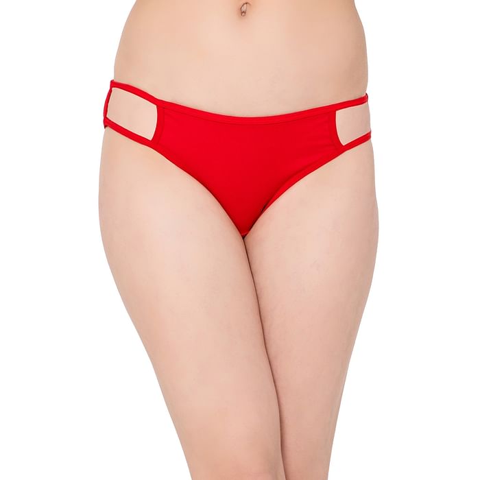 

Clovia Low Waist Bikini Panty in Red with Cage Sides - Cotton - PN2115A04