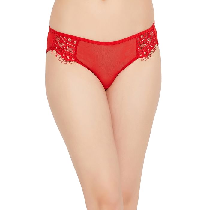 

Clovia Low Waist Bikini Panty in Red with Lace Panels - PN3487P04