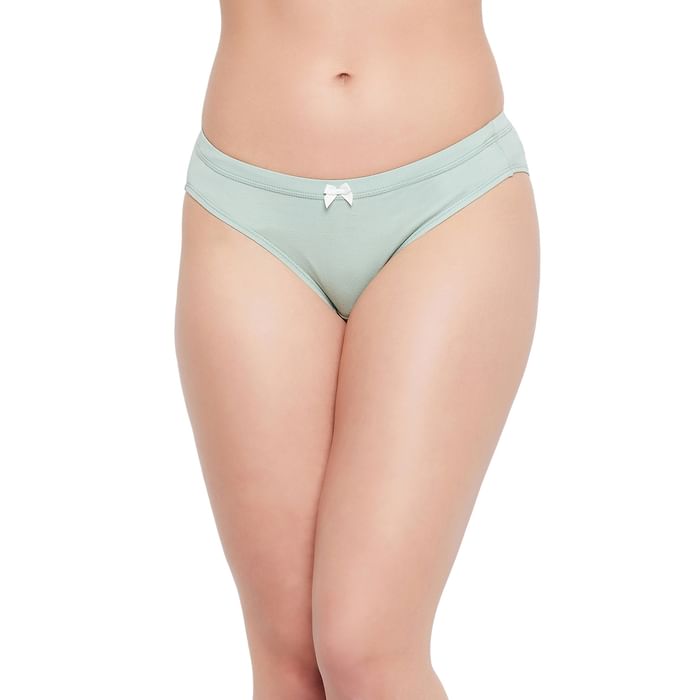 

Clovia Low Waist Bikini Panty in Sage Green with Inner Elastic - Cotton - PN3494A11, Light green
