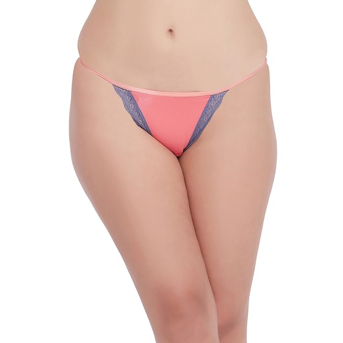

Clovia Low Waist Bikini Panty in Salmon Pink - Cotton & Lace - PN3361A34, Teal