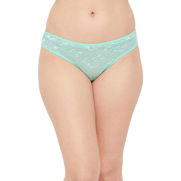 

Clovia Low Waist Bikini Panty in Turquoise Green - Lace - PN0486A11, Light green