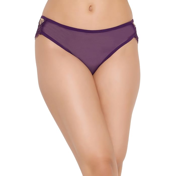 

Clovia Low Waist Bikini Panty in Violet with Cage Detailing - Lace - PN3491A15, Purple