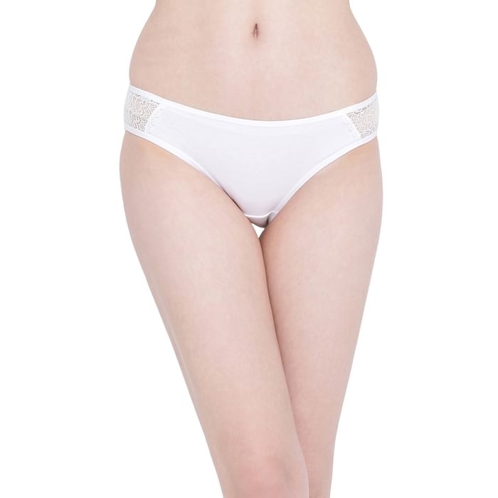 

Clovia Low Waist Bikini Panty with Lace Panels in White- Cotton & Lace - PN2808P18