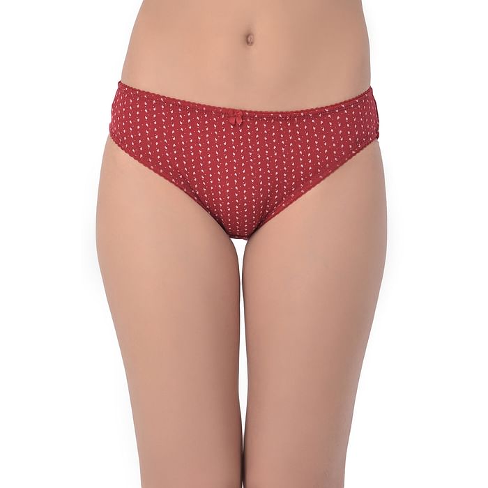 

Clovia Low Waist Bikini Printed Panty in Maroon - Cotton - PN3465F09