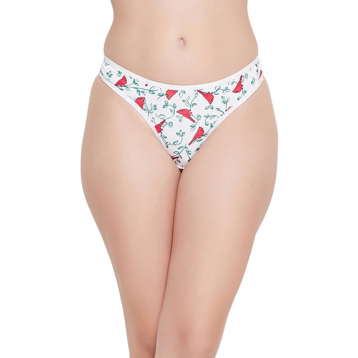 

Clovia Low Waist Bird Print Thong in White - Cotton - PN1481B18