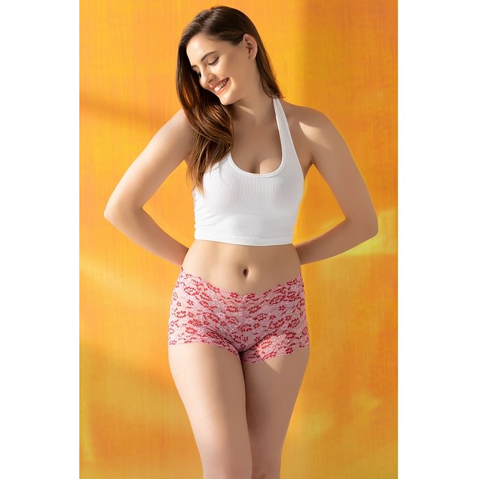 

Clovia Low Waist Boyshorts in Baby Pink - Lace - PN2656A22, Light pink