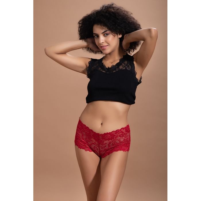 

Clovia Low Waist Boyshorts in Maroon - Lace - PN2656P09