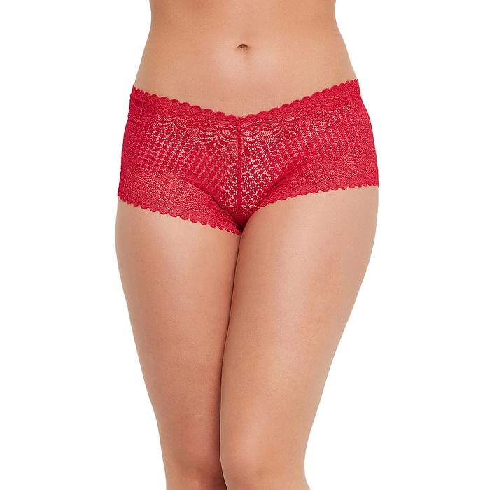 

Clovia Low Waist Boyshorts in Red - Lace - PN5035A04