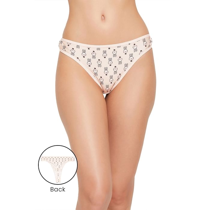 

Clovia Low Waist Bunny Print Thong in Peach Colour - PN3485A34