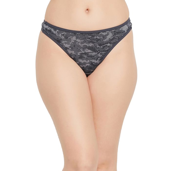 

Clovia Low Waist Camouflage Print Thong in Dark Grey - Cotton - PN1481B05