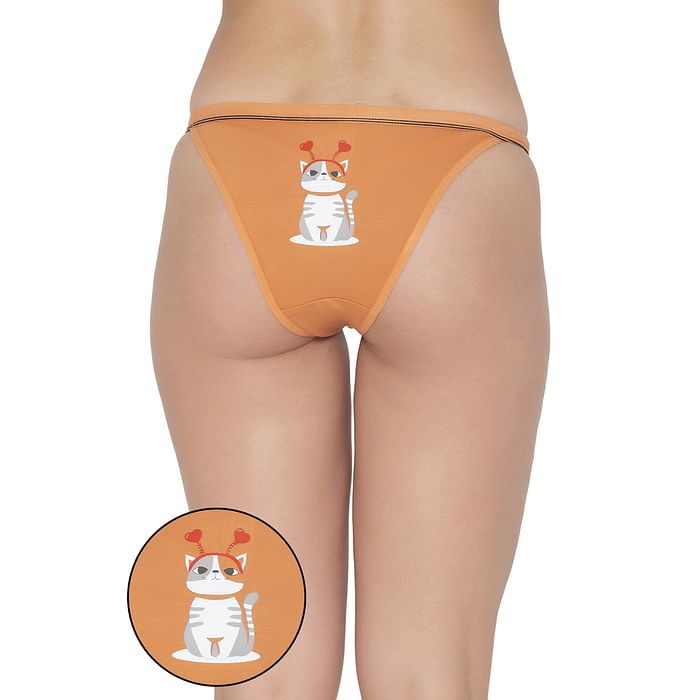 

Clovia Low Waist Cat Print Bikini Panty in Orange Colour - Cotton - PN3386A16