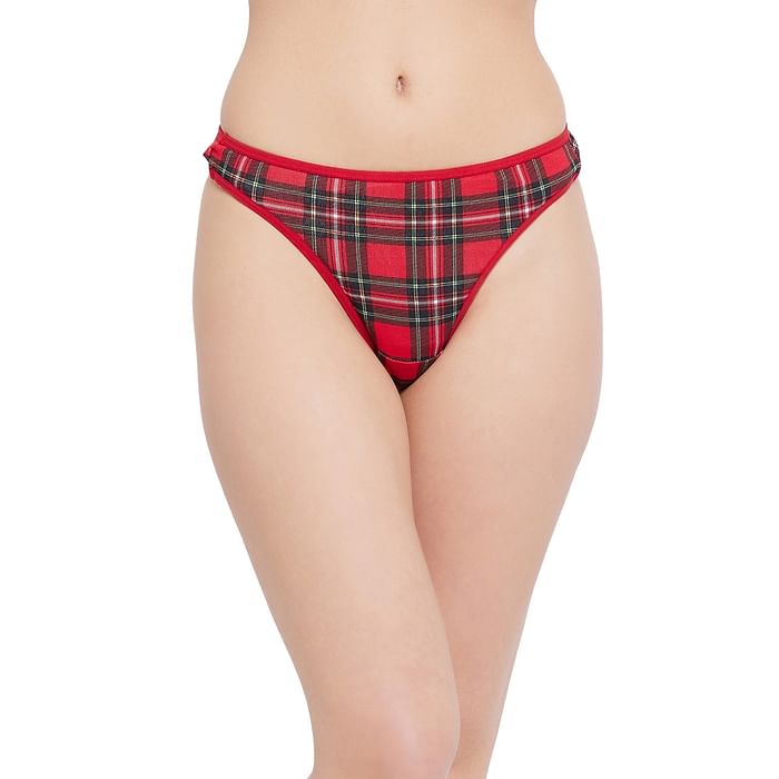 

Clovia Low Waist Checkered Print Thong in Red - Cotton - PN1481C04