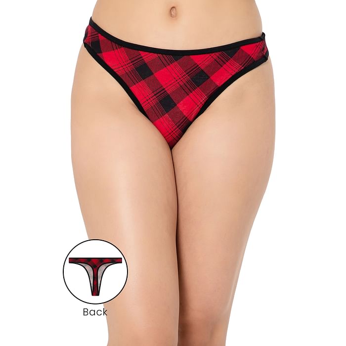 

Clovia Low Waist Checkered Thong in Red - Cotton - PN1481E04