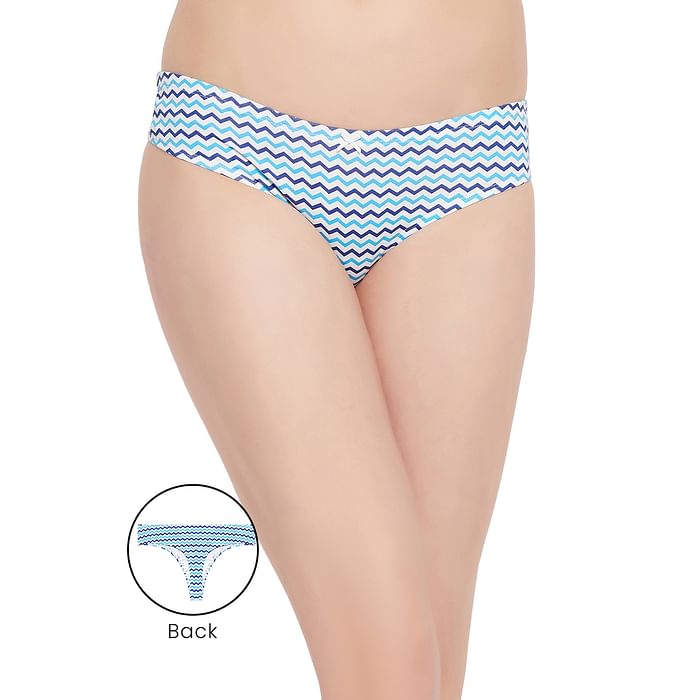 

Clovia Low Waist Chevron Print Thong in Sky Blue with Inner Elastic - Cotton - PN3516B03, Light blue