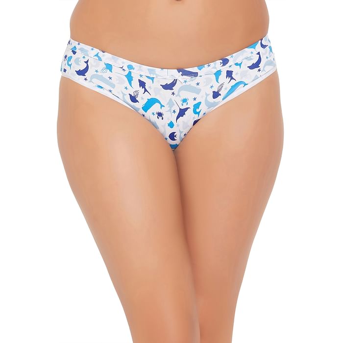 

Clovia Low Waist Dolphin Print Bikini Panty in White - Cotton - PN3529P18