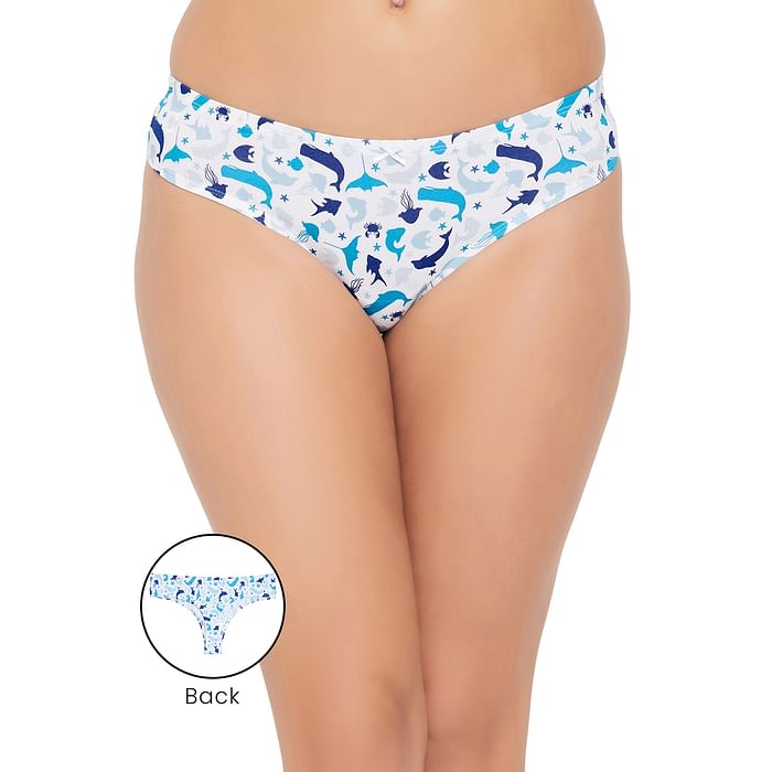 

Clovia Low Waist Dolphin Print Thong in White with Inner Elastic - Cotton - PN3516A18