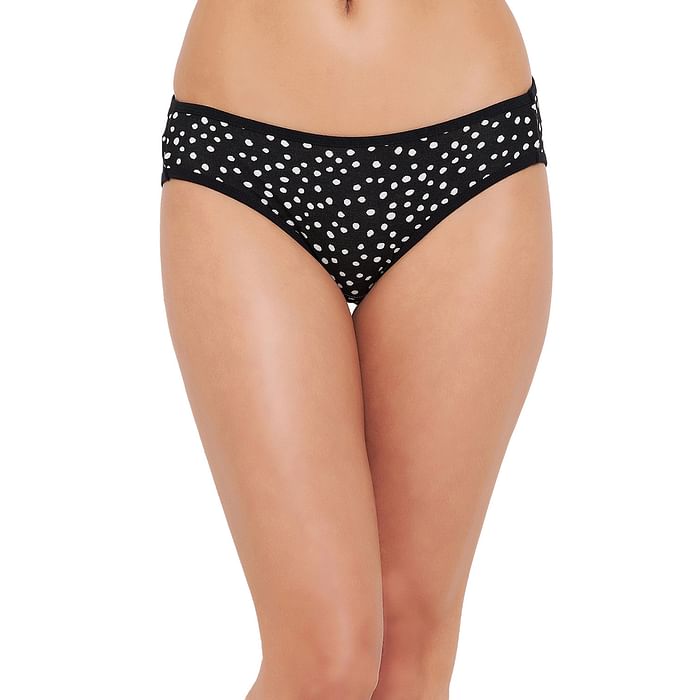 

Clovia Low Waist Dot Print Bikini Panty in Black - Cotton - PN3380K13