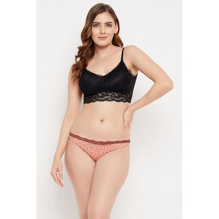 

Clovia Low Waist Dot Print Bikini Panty in Peach Colour with Lace Trims - Cotton - PN3512P16, Orange