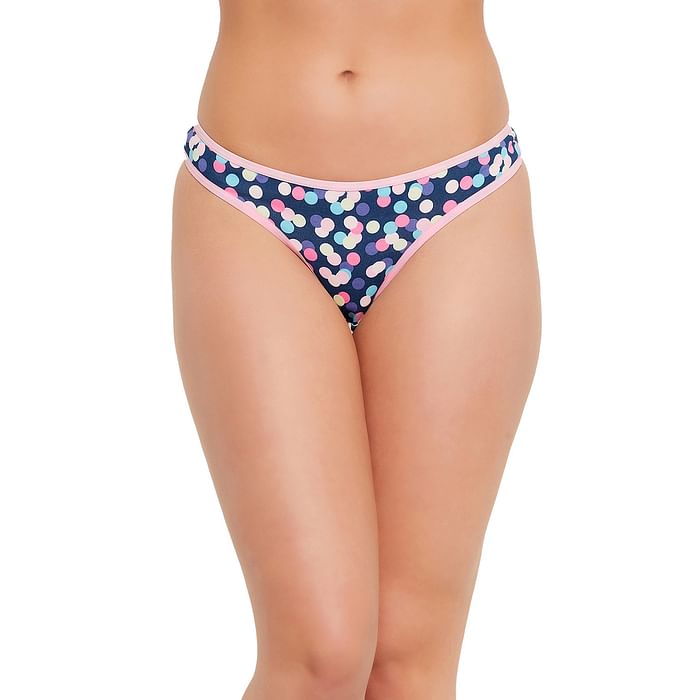 

Clovia Low Waist Dot Print Thong in Navy - Cotton - PN1481B19, Multicolour