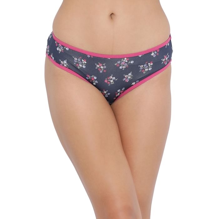

Clovia Low Waist Floral Print Bikini Panty - PN5101U08, Navy