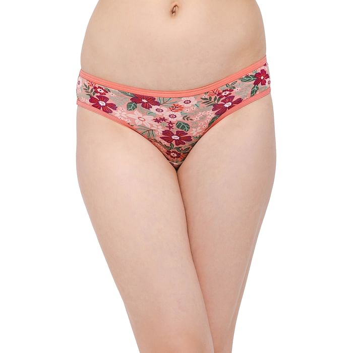 

Clovia Low Waist Floral Print Bikini Panty in Baby Pink - Cotton - PN3380Y22, Light pink