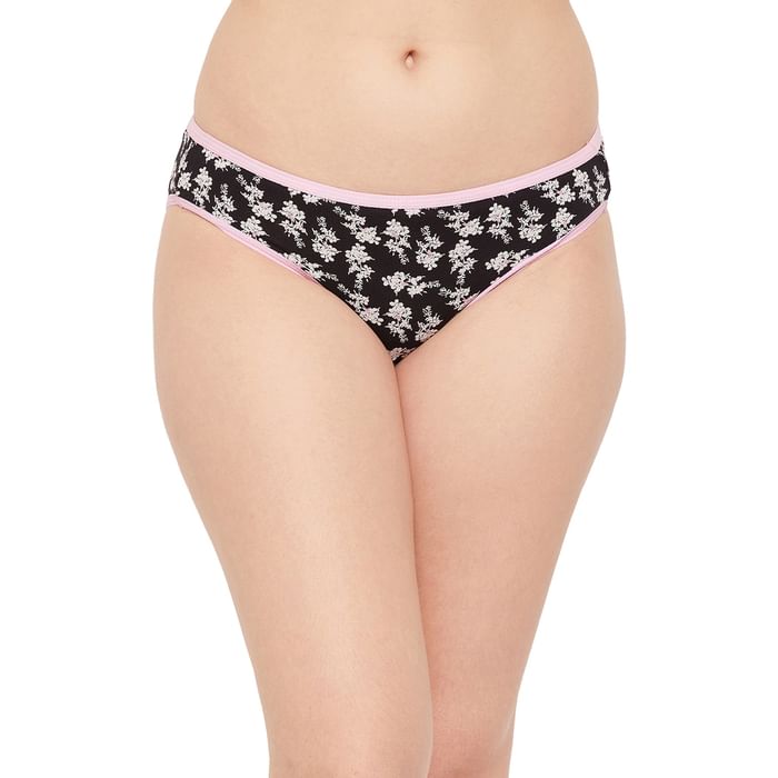 

Clovia Low Waist Floral Print Bikini Panty in Black - Cotton - PN3380C13