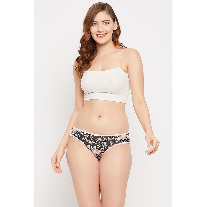 

Clovia Low Waist Floral Print Bikini Panty in Black - Cotton - PN3380G13