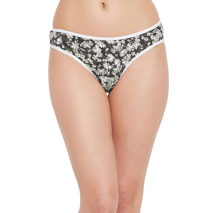

Clovia Low Waist Floral Print Bikini Panty in Black - Cotton - PN3380N13