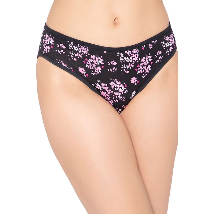 

Clovia Low Waist Floral Print Bikini Panty in Black - Cotton - PN3380M13