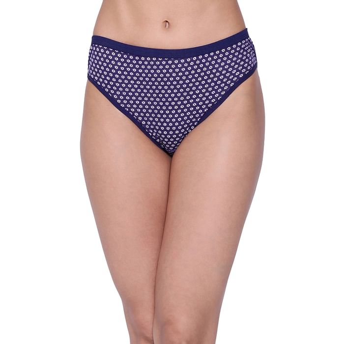 

Clovia Low Waist Floral Print Bikini Panty in Blue - Cotton - PN3465D08, Navy