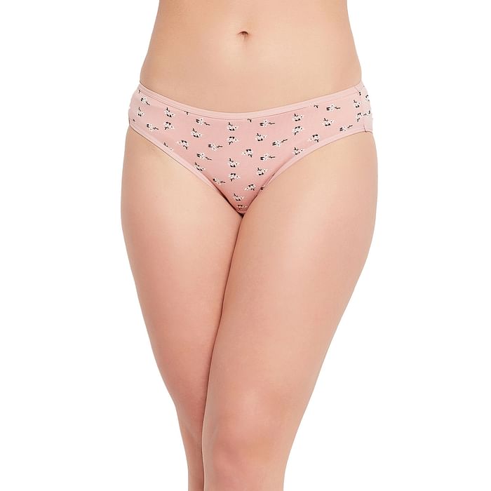 

Clovia Low Waist Floral Print Bikini Panty in Blush Pink - Cotton - PN5101B22, Light pink