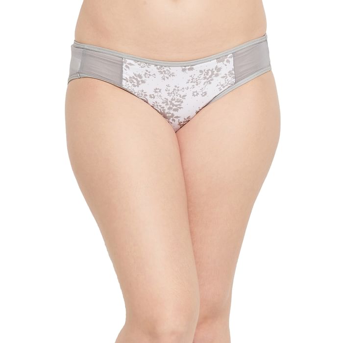 

Clovia Low Waist Floral Print Bikini Panty in Grey - PN3460A01, Light grey
