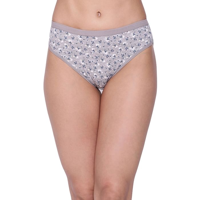 

Clovia Low Waist Floral Print Bikini Panty in Grey - Cotton - PN3465P01, Light grey