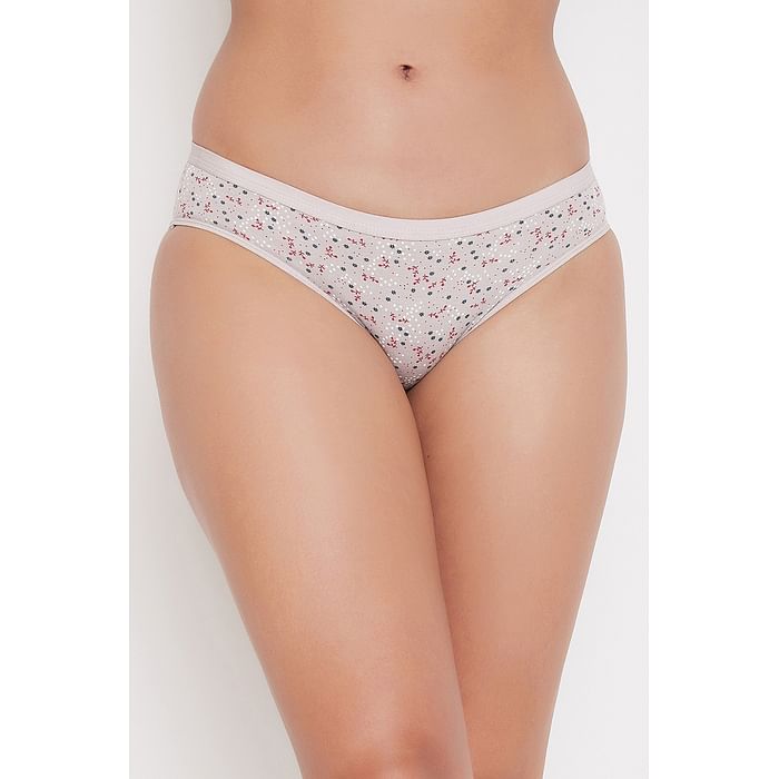 

Clovia Low Waist Floral Print Bikini Panty in Grey - Cotton - PN3456D01, Light grey