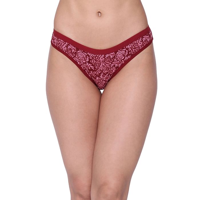 

Clovia Low Waist Floral Print Bikini Panty in Maroon - Cotton - PN3465T09