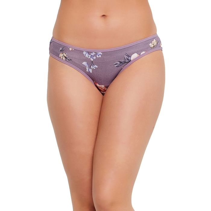 

Clovia Low Waist Floral Print Bikini Panty in Mauve - PN3380B12, Lavender