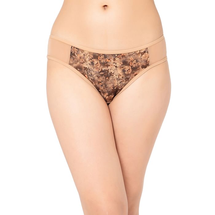 

Clovia Low Waist Floral Print Bikini Panty in Nude Colour - PN3460A24