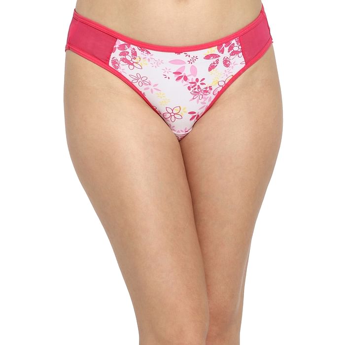 

Clovia Low Waist Floral Print Bikini Panty in Pink with Polyamide Insert - PN3460A22, Light pink