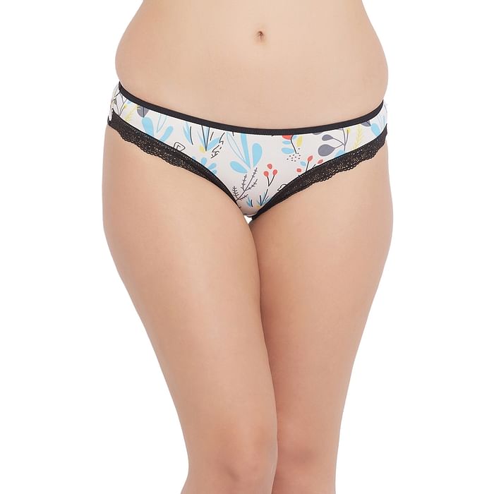 

Clovia Low Waist Floral Print Bikini Panty in White - PN3484B18