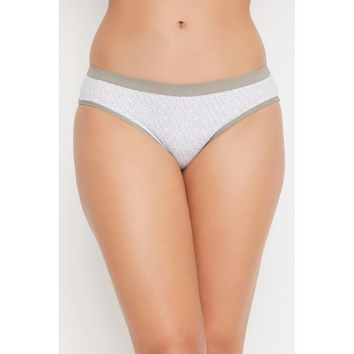 

Clovia Low Waist Floral Print Bikini Panty in White - Cotton - PN3456P05, Dark grey