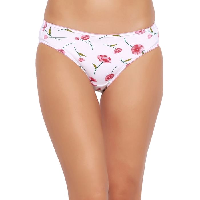 

Clovia Low Waist Floral Print Bikini Panty in White - Cotton - PN3465E18