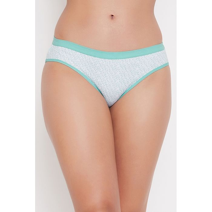 

Clovia Low Waist Floral Print Bikini Panty in White - Cotton - PN3456P11, Light green
