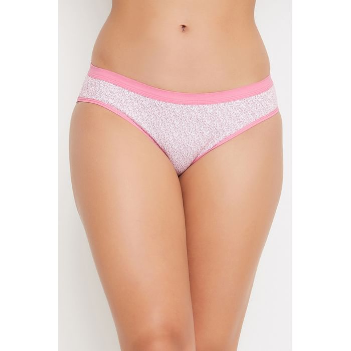 

Clovia Low Waist Floral Print Bikini Panty in White - Cotton - PN3456P22, Light pink