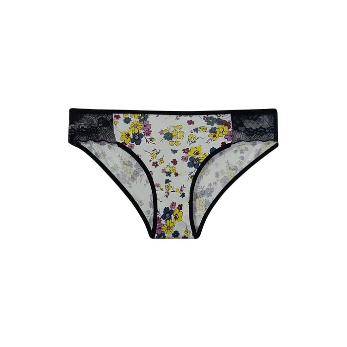 

Clovia Low Waist Floral Print Bikini Panty in White with Lace Panels - Cotton & Lace - PN3298V18