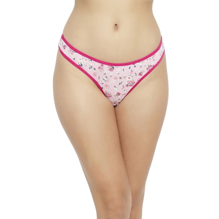

Clovia Low Waist Floral Print Thong in Baby Pink - PN1481I22, Light pink