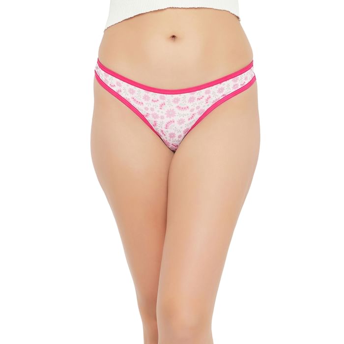 

Clovia Low Waist Floral Print Thong in White - PN3485A18