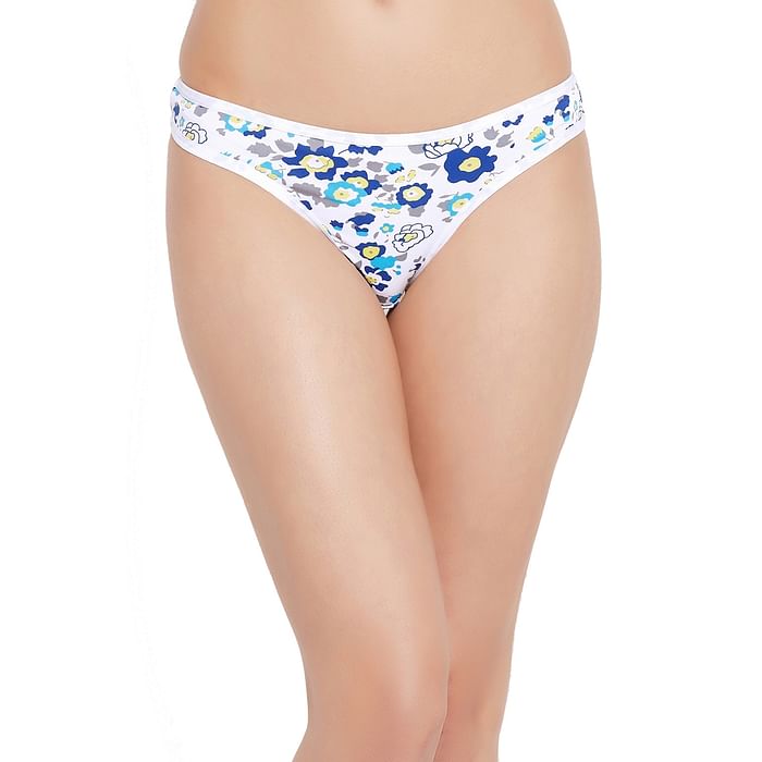 

Clovia Low Waist Floral Print Thong in White - PN3485B18