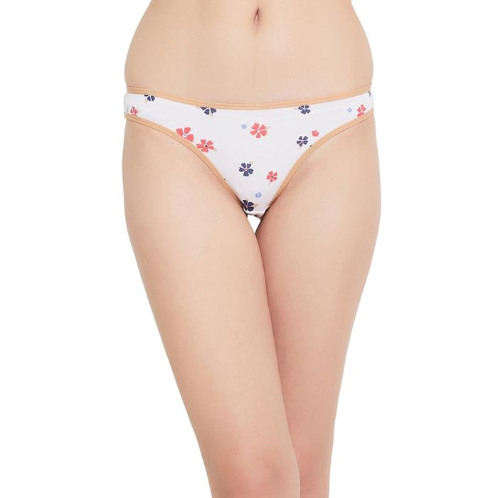 

Clovia Low Waist Floral Print Thong in White - PN1481O18